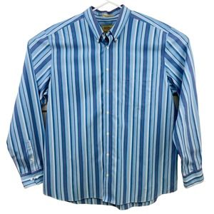Mens XLT‎ Eddie Bauer Shirt Blue Stripe Long Sleeve Wrinkle Resistant Cotton